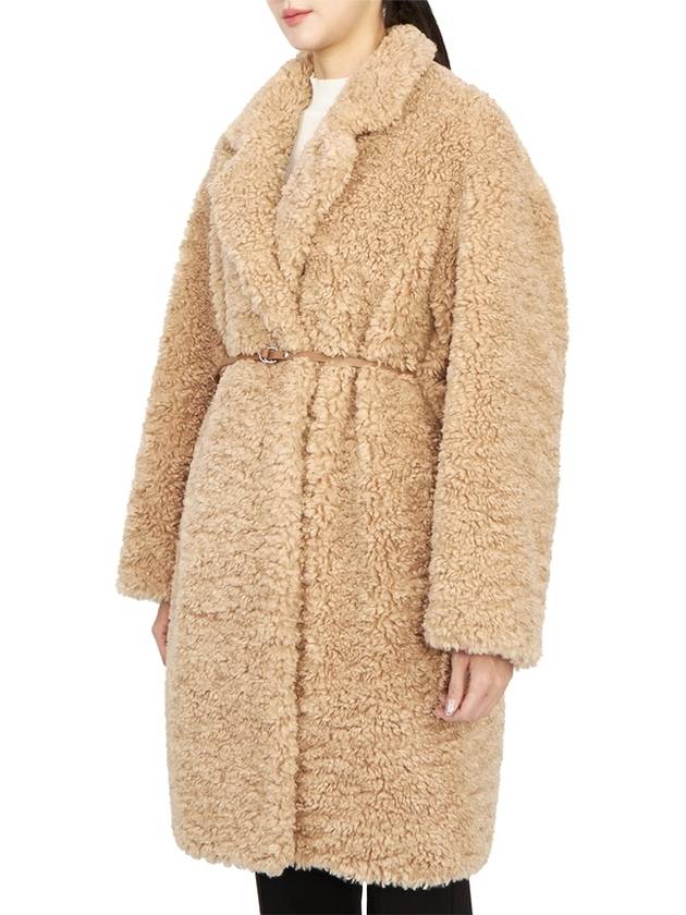 Women's Single Breasted Polyester Fur Coat Beige - VANESSA BRUNO - BALAAN 4