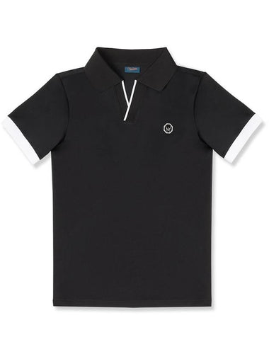 WOMEN REGULAR-FIT OPEN COLLAR POLO SHIRT BLACK - MEASPHERA - BALAAN 1