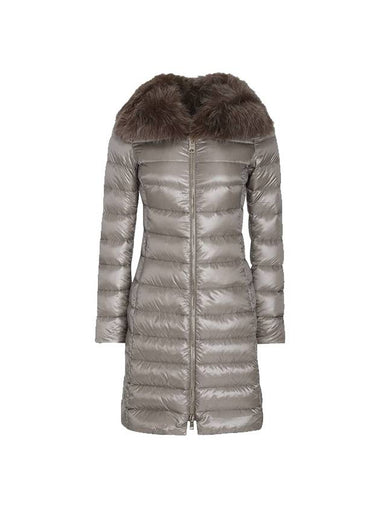 Elisa Full Zip Up Fox Fur Long Padding Beige - HERNO - BALAAN 1