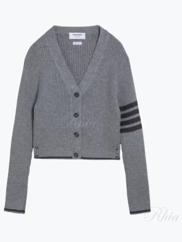 4 Bar Cable Wool Crop Cardigan Grey - THOM BROWNE - BALAAN 2