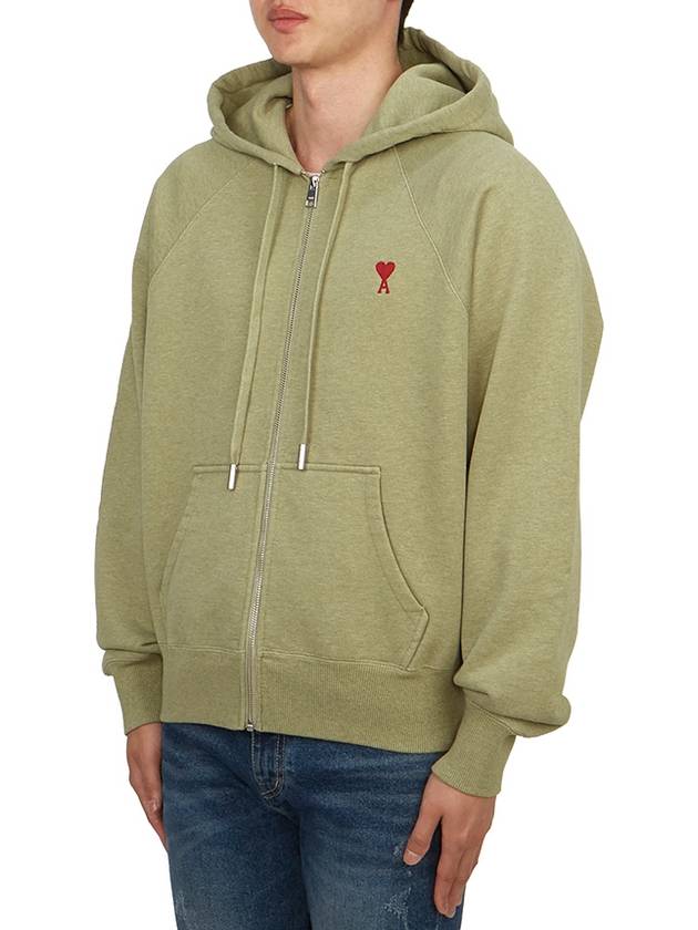 Small Heart Logo Cotton Zip Up Hoodie Green - AMI - BALAAN 4