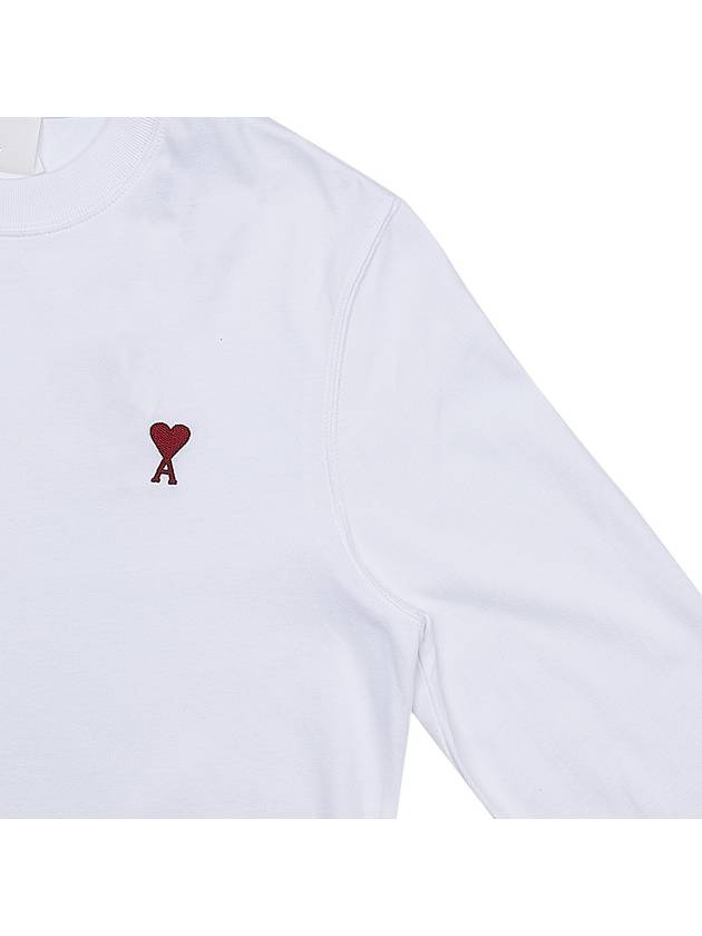 Chain Stitch Heart Logo Long Sleeve T-Shirt White - AMI - BALAAN 5