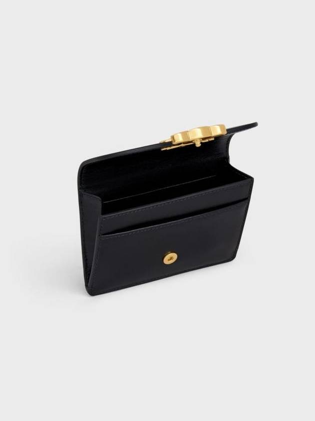 Triomphe Shiny Calfskin Flap Card Wallet Black - CELINE - BALAAN 5