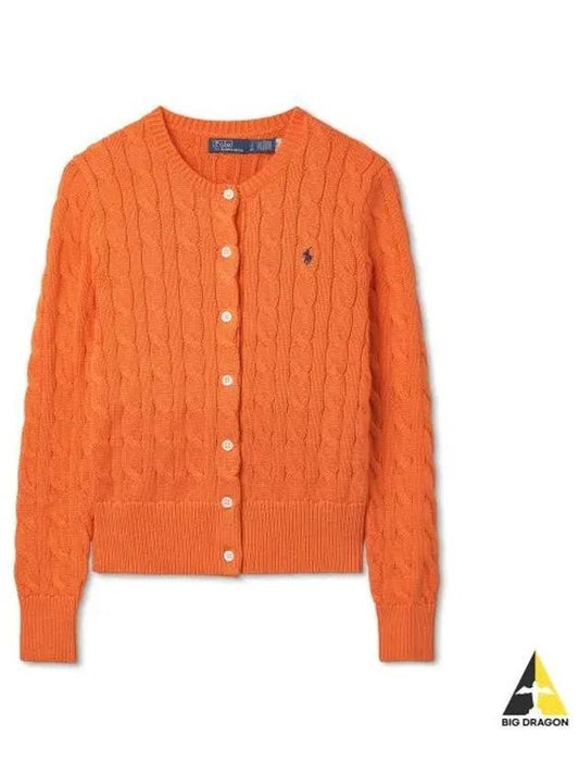 W cable knit cotton crew neck cardigan orange - POLO RALPH LAUREN - BALAAN 1