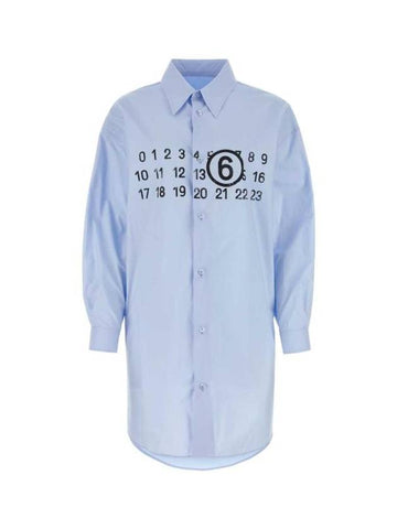 Number Logo Print Shirt Cotton Short Dress Light Blue - MAISON MARGIELA - BALAAN 1