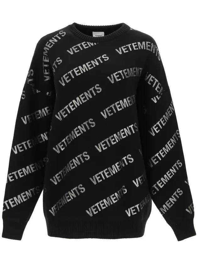 All-Over Glitter Monogram Wool Knit Top Black - VETEMENTS - BALAAN.