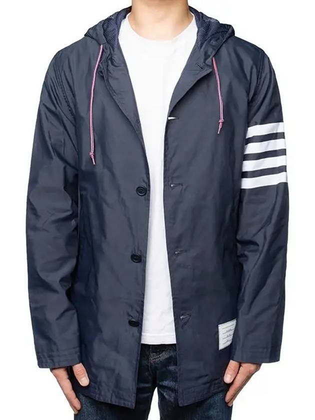 Diagonal Armband Solid Swim Tech Hooded Jacket Navy - THOM BROWNE - BALAAN 8