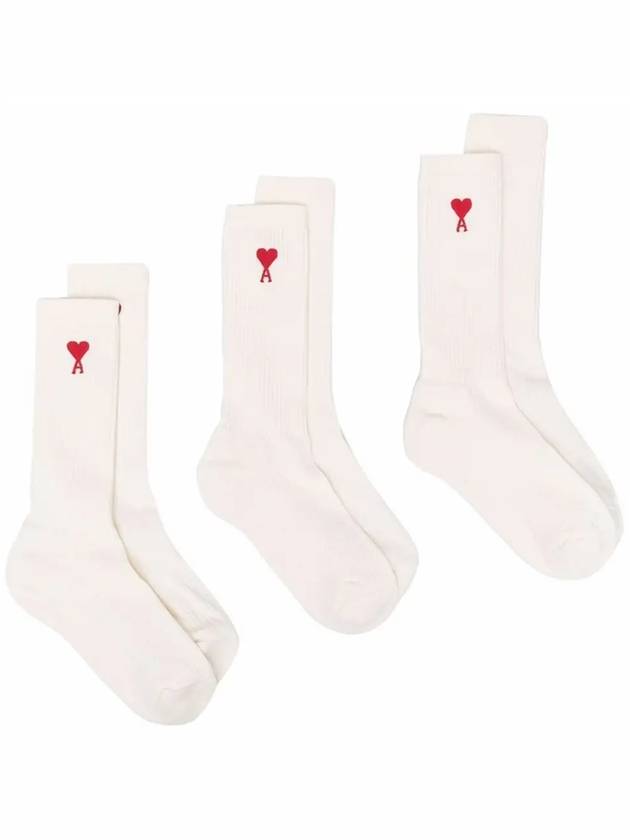 Chain Stitch Heart Logo Socks Offwhite - AMI - BALAAN.