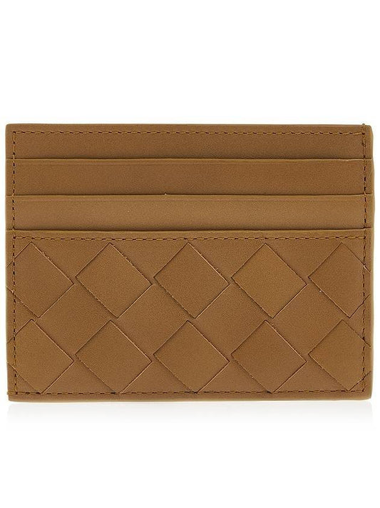 Intrecciato Leather Card Holder Light Brown - BOTTEGA VENETA - BALAAN.