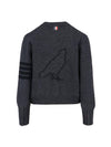 Striped Detail Wool Cardigan Dark Grey - THOM BROWNE - BALAAN 3