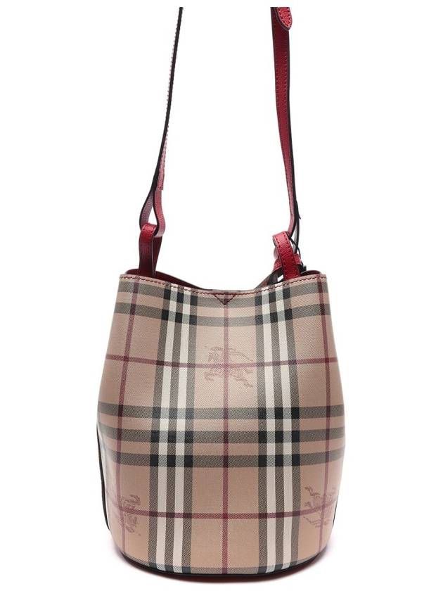 Haymarket Lawn Check Strap Bucket Bag Red - BURBERRY - BALAAN 5