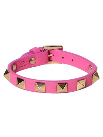 Rockstud Leather Bracelet Pink - VALENTINO - BALAAN 1