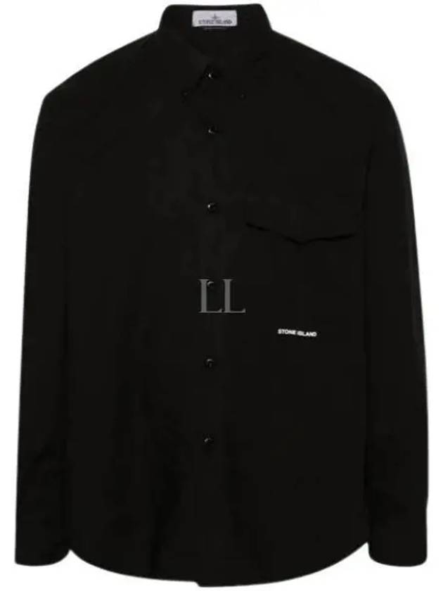 Logo Print Cotton Long Sleeve Shirt Black - STONE ISLAND - BALAAN 2