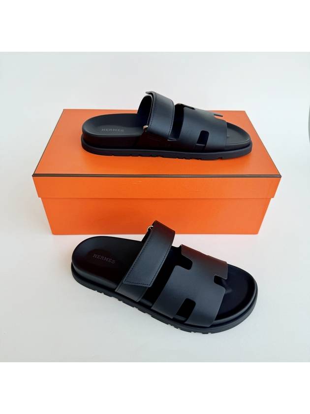 Hermes Chypre H Logo Calfskin Sandals Black - HERMES - BALAAN 9