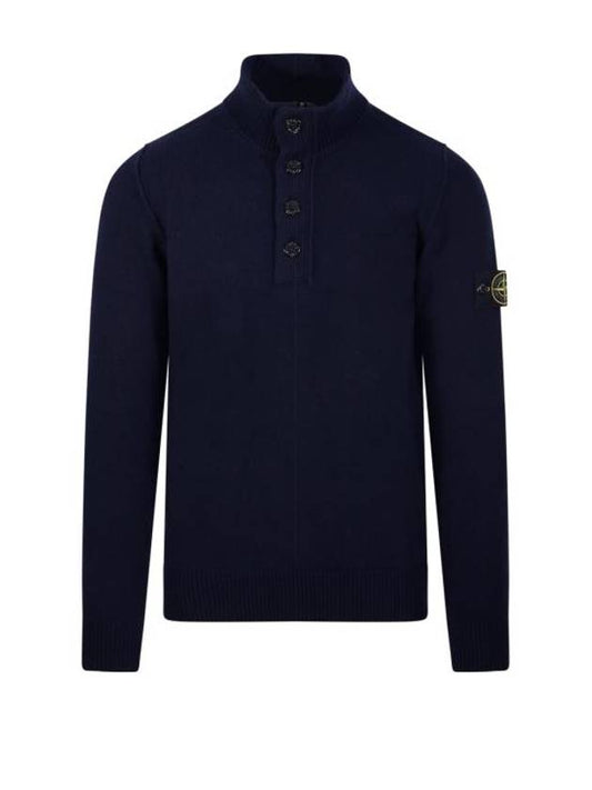 Wappen Patch Half Button Lambswool Knit Top Navy - STONE ISLAND - BALAAN 1