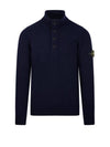 Wappen Patch Half Button Lambswool Knit Top Navy - STONE ISLAND - BALAAN 1