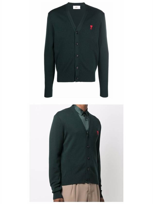 Heart A Logo V-neck Cardigan Ever Green - AMI - BALAAN 6