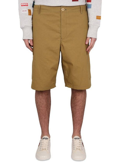 Men's Paris Label Pocket Cargo Cotton Shorts Beige - KENZO - BALAAN 2