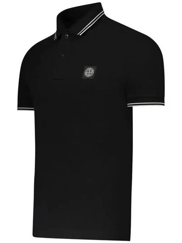 Stretch Cotton Pique Short Sleeve Polo Shirt Black - STONE ISLAND - BALAAN 4