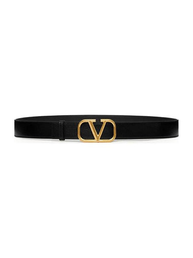 V Logo Signature Buckle Leather Belt Black - VALENTINO - BALAAN 1