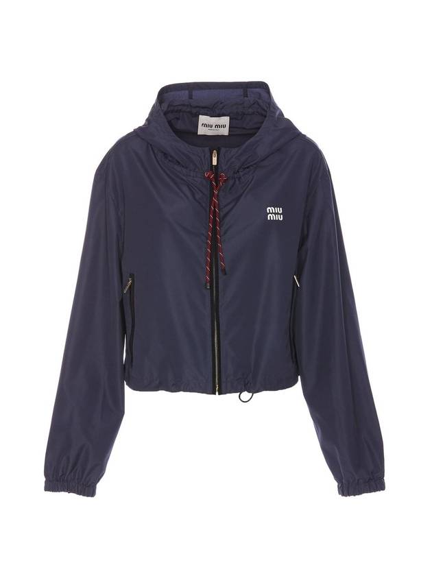 Technical Fabric Logo Hooded Jacket Blue - MIU MIU - BALAAN 1