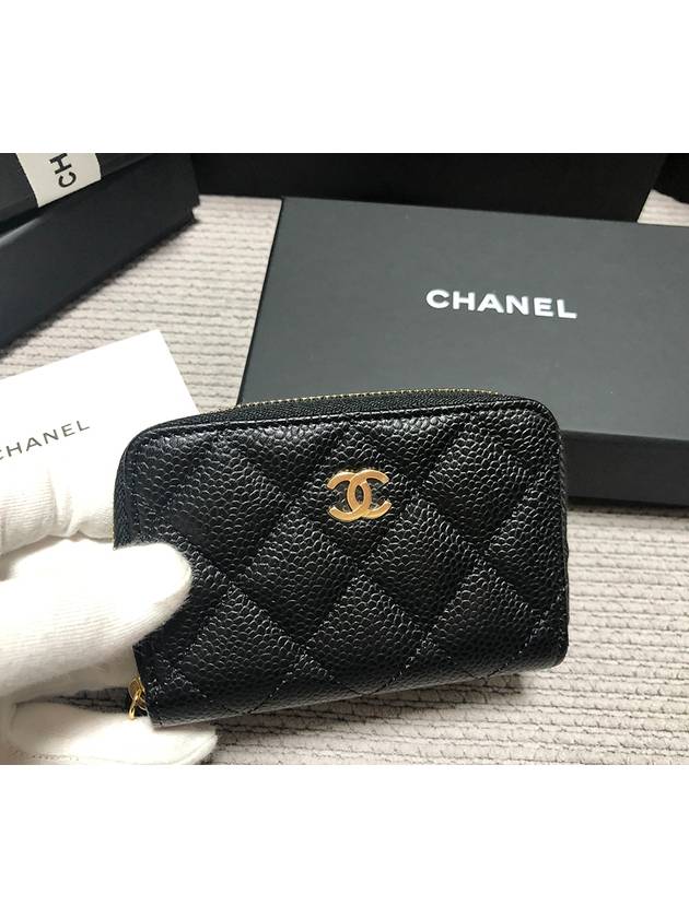 Classic Zipped Coin Purse Grained Calfskin & Gold Black - CHANEL - BALAAN 4