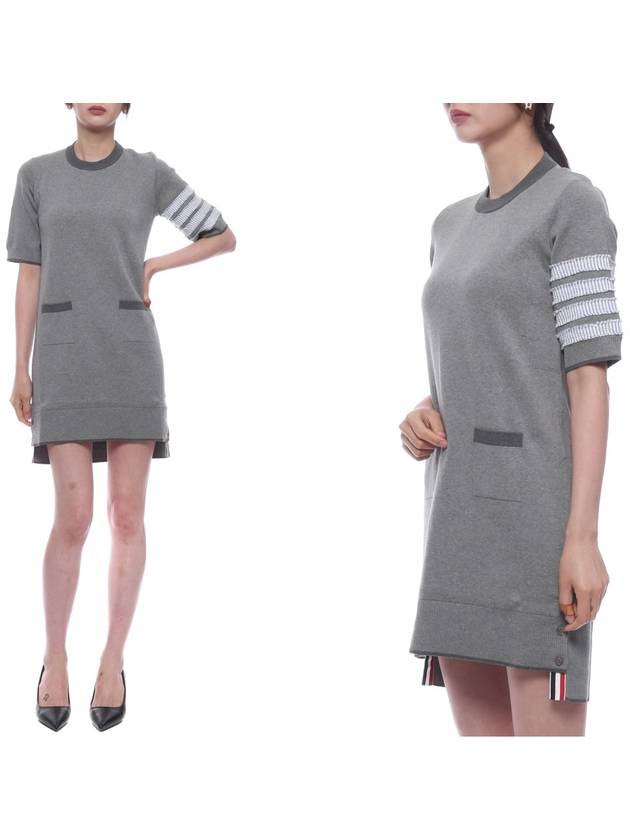 4 Bar Stripe Knit Midi Dress Grey - THOM BROWNE - BALAAN 2