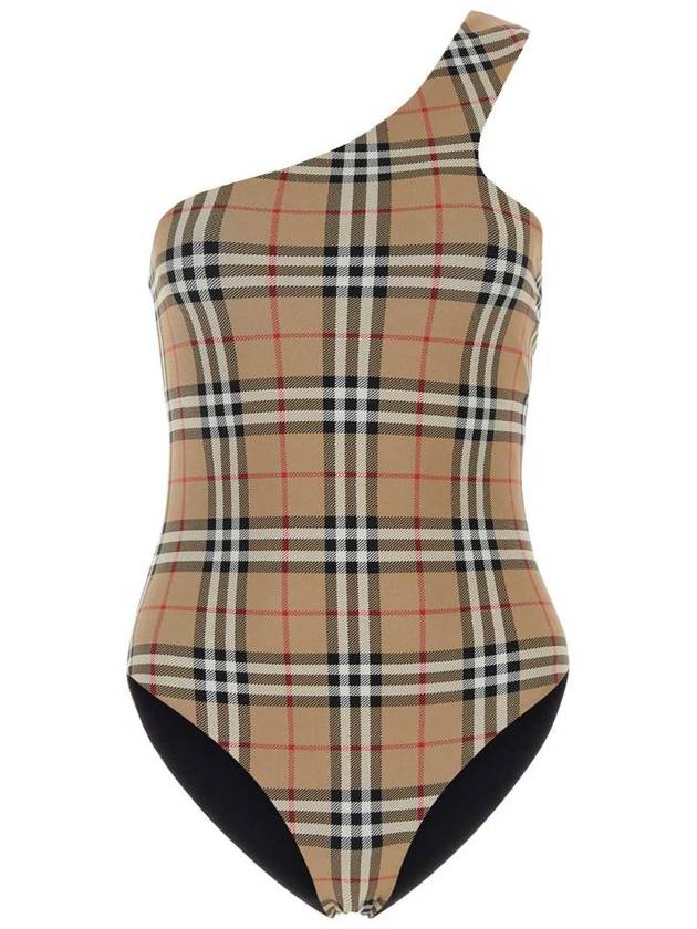 Women's Vintage Check One Shoulder One-Piece Swimsuit Beige - BURBERRY - BALAAN 2