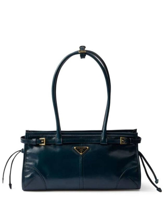 Medium Leather Tote Shoulder Bag Denim - PRADA - BALAAN 1