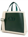 Signature V Logo Canvas Leather Tote Bag Natural Green - VALENTINO - BALAAN 3