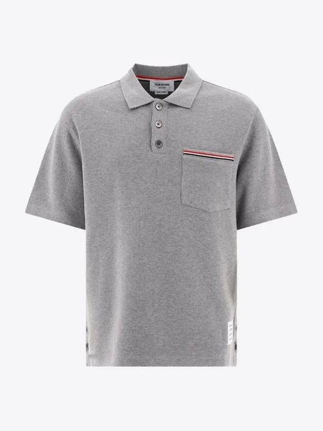 RWB Pocket Interlock Cotton Short Sleeve Polo Shirt Grey - THOM BROWNE - BALAAN 2