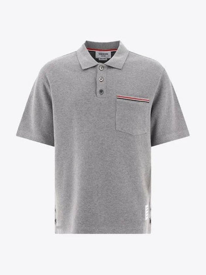 RWB Pocket Interlock Cotton Short Sleeve Polo Shirt Grey - THOM BROWNE - BALAAN 2