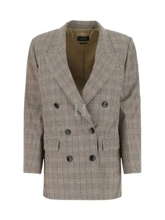 Nevim Check Double Breasted Blazer Jacket Beige - ISABEL MARANT - BALAAN 2