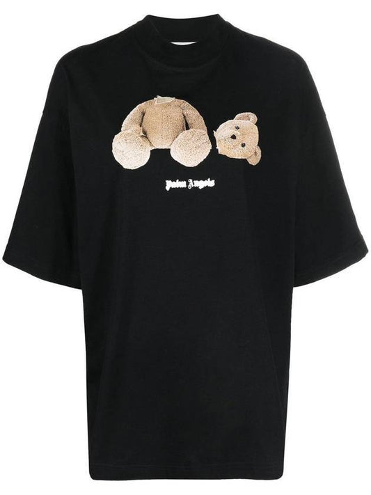 Bear Loose Tee BEAR LOOSE TEE Cotton Short Sleeve T-Shirt Black - PALM ANGELS - BALAAN 1