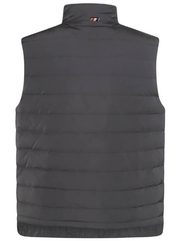 4 Bar Poly Twill Down Vest Charcoal - THOM BROWNE - BALAAN 3