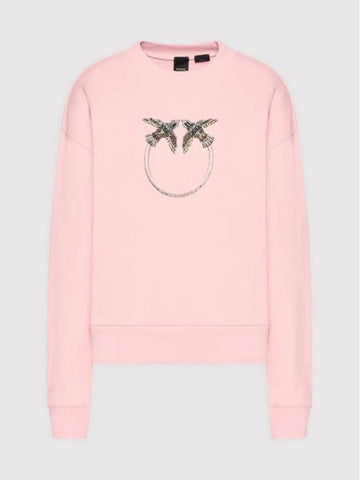 Bird beads logo sweatshirt melange pink women 1G17E3 Y7TM O53 - PINKO - BALAAN 1