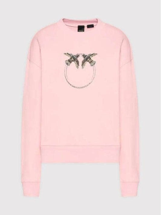 Bird beads logo sweatshirt melange pink women 1G17E3 Y7TM O53 - PINKO - BALAAN 1