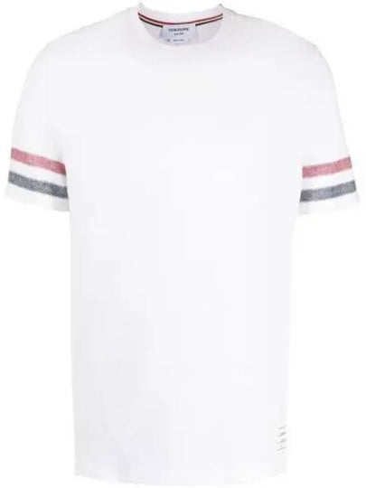 Textured Cotton Stripe Short Sleeve T-Shirt White - THOM BROWNE - BALAAN 2