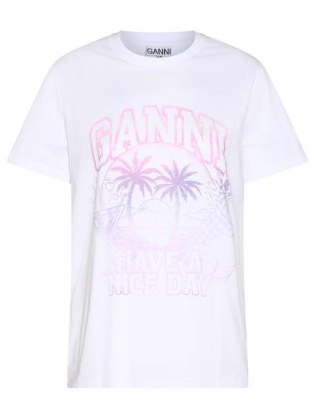 Logo Print Short Sleeve T-Shirt White - GANNI - BALAAN 2