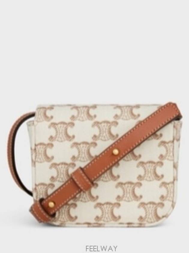 Mini Claude Textile Triomphe Print Calfskin Cross Bag White - CELINE - BALAAN 5