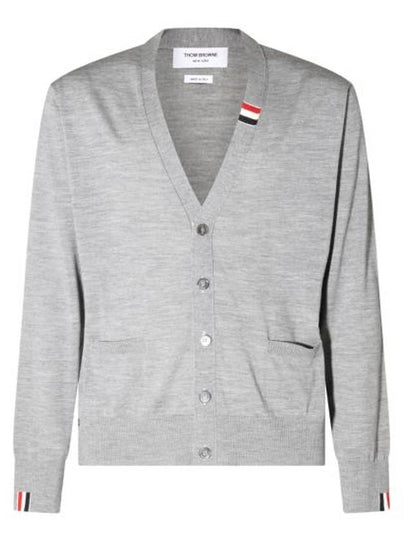 Men's Jersey Stitch V-Neck Cardigan Light Grey - THOM BROWNE - BALAAN 2