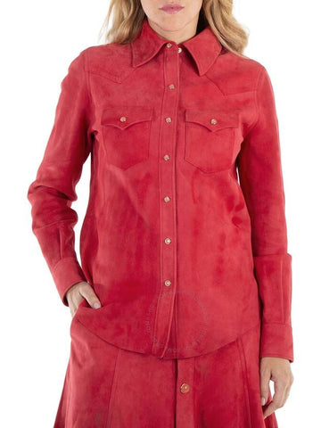 Chloe Scarlet Red Suede Long-Sleeve Shirt, Brand Size 36 (US Size 4) - CHLOE - BALAAN 1