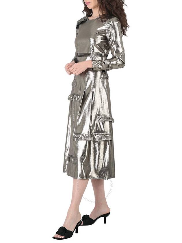 Burberry Silver Long Sleeve Dress With Stitch Detail, Brand Size 4 (US Size 2) - BURBERRY - BALAAN 3