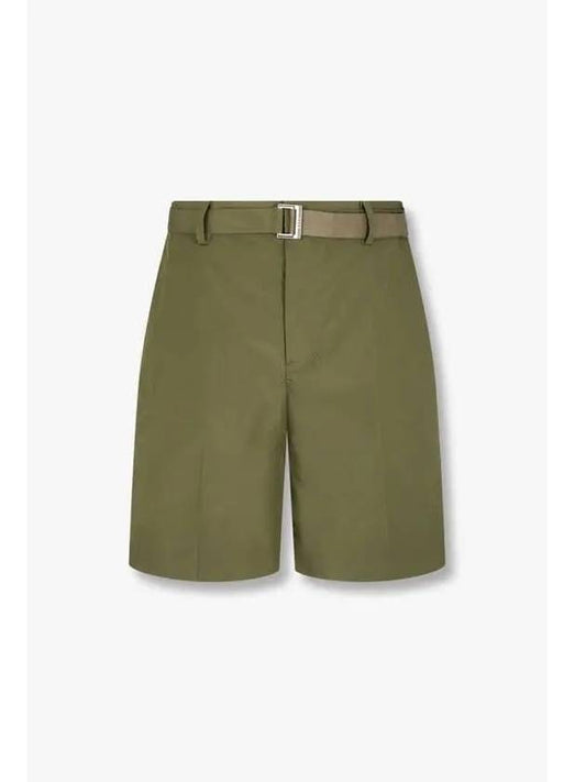 Men s Belted Easy Taffeta Shorts Khaki - SACAI - BALAAN 1