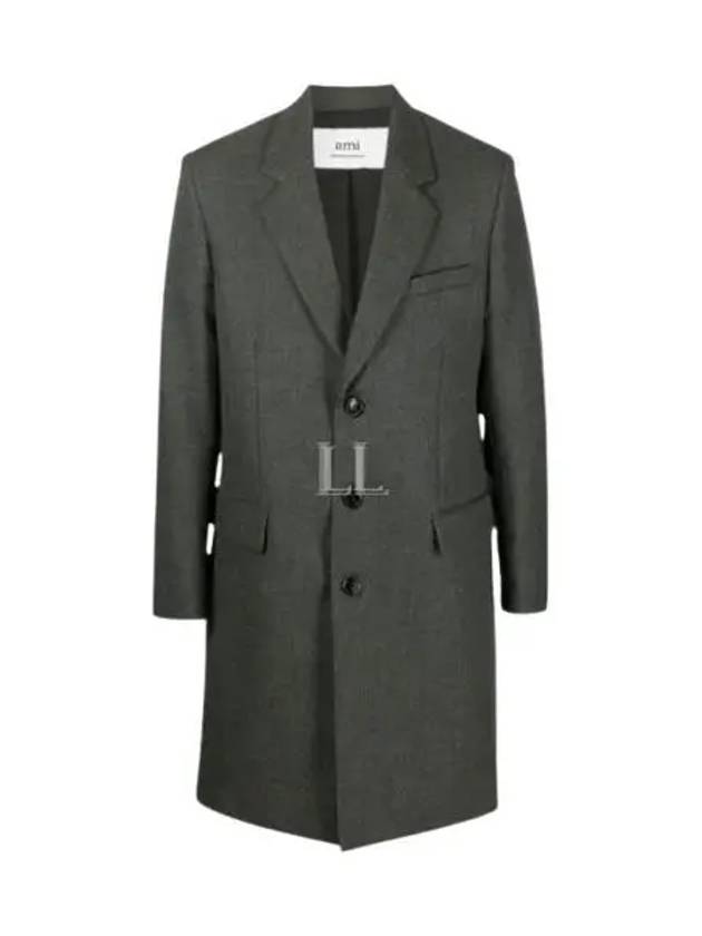 Men's Virgin Wool Single Coat Dark Grey - AMI - BALAAN 2