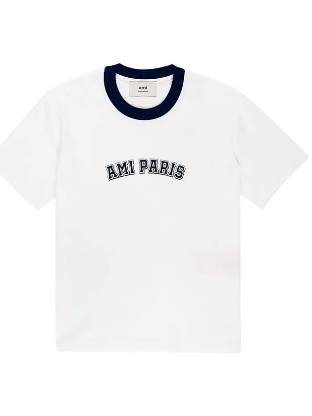 Logo Print Crewneck Cotton Short Sleeve T-Shirt White - AMI - BALAAN 5