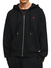 Small Heart Logo Cotton Zip Up Hoodie Black - AMI - BALAAN 5