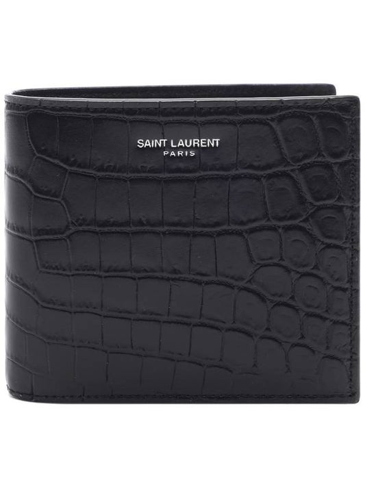 Crocodile Pattern Half Wallet Black - SAINT LAURENT - BALAAN 2