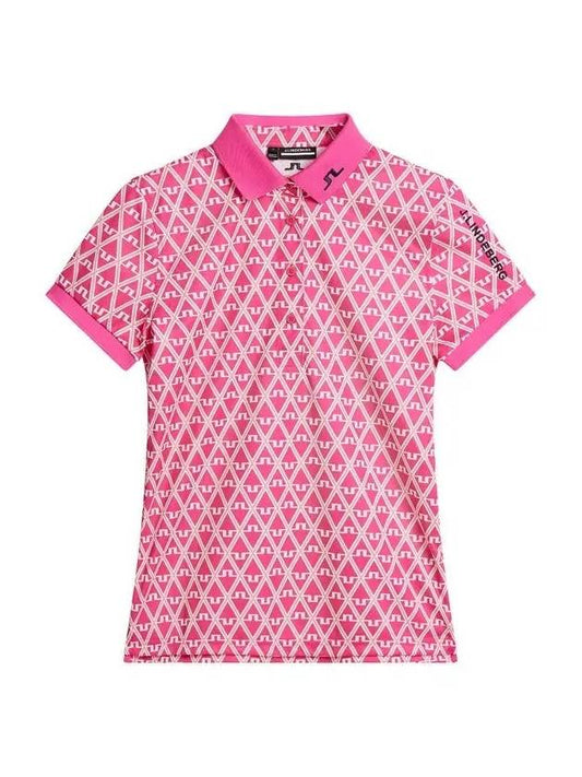 Tour Tech Geo Print Short Sleeve Polo Shirt Fuchsia Purple - J.LINDEBERG - BALAAN 2