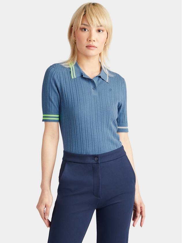 Women's Rib Cotton Short Sleeve Polo Shirt Blue - G/FORE - BALAAN 3